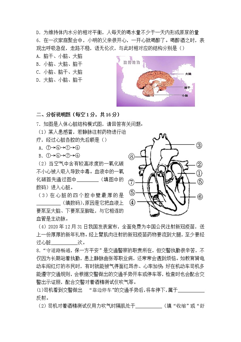 四川省泸州市合江县第五片区2021-2022学年七年级下学期定时作业（期末模拟）生物试题（无答案）02