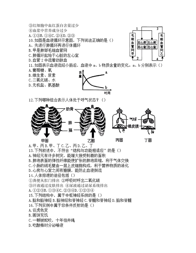 福建省龙岩市新罗区2021-2022学年七年级下学期期末生物试题（无答案）02