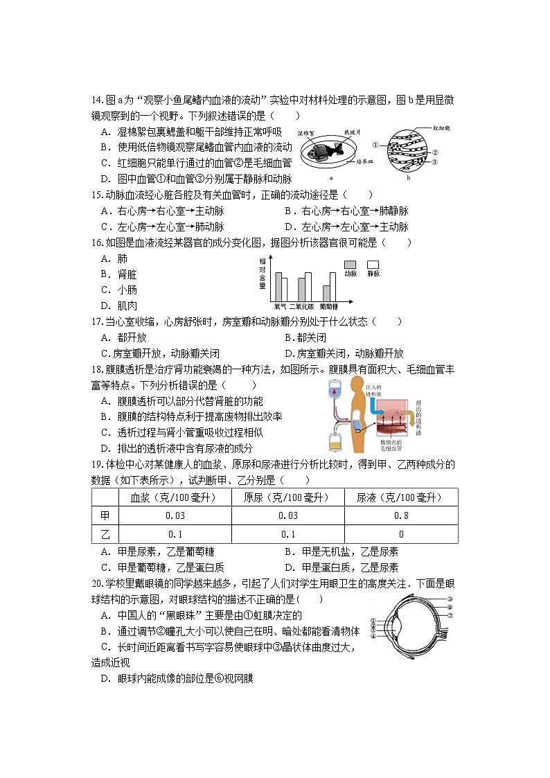 湖南省娄底市娄星区2021-2022学年七年级下学期期末考试生物试题(word版含答案)第3页
