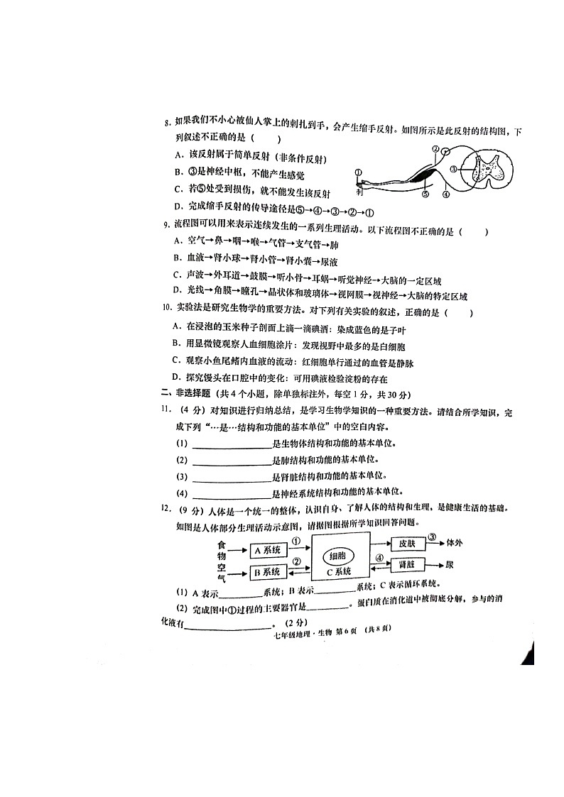 湖北省孝感市云梦县2021-2022学年七年级下学期期末限时练生物试卷（无答案）第2页