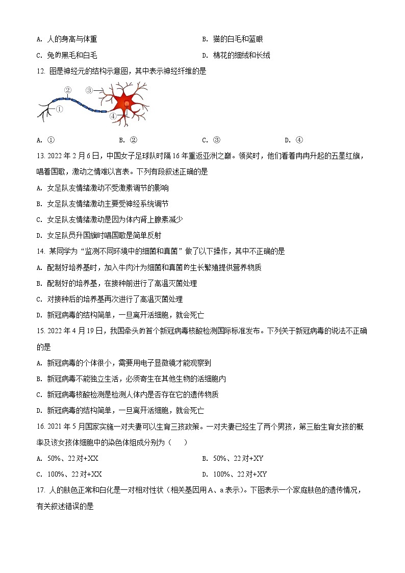 2022年四川省德阳市中考真题生物卷及答案（文字版）03