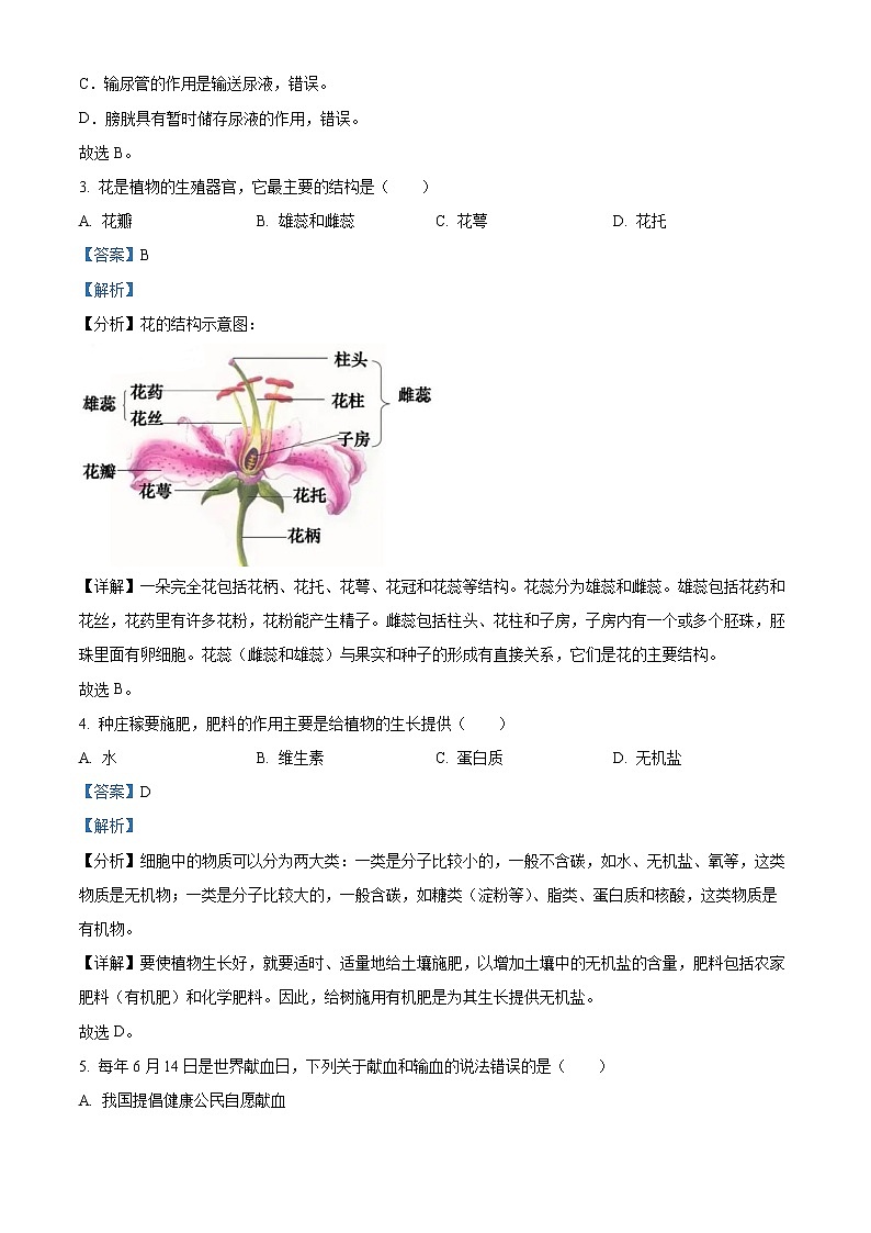 2022年重庆市中考生物真题（答案）第2页