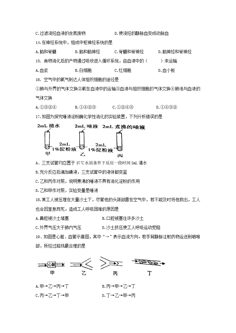 江西省萍乡市2021-2022学年七年级下学期期末教学质量监测生物试题(word版含答案)03