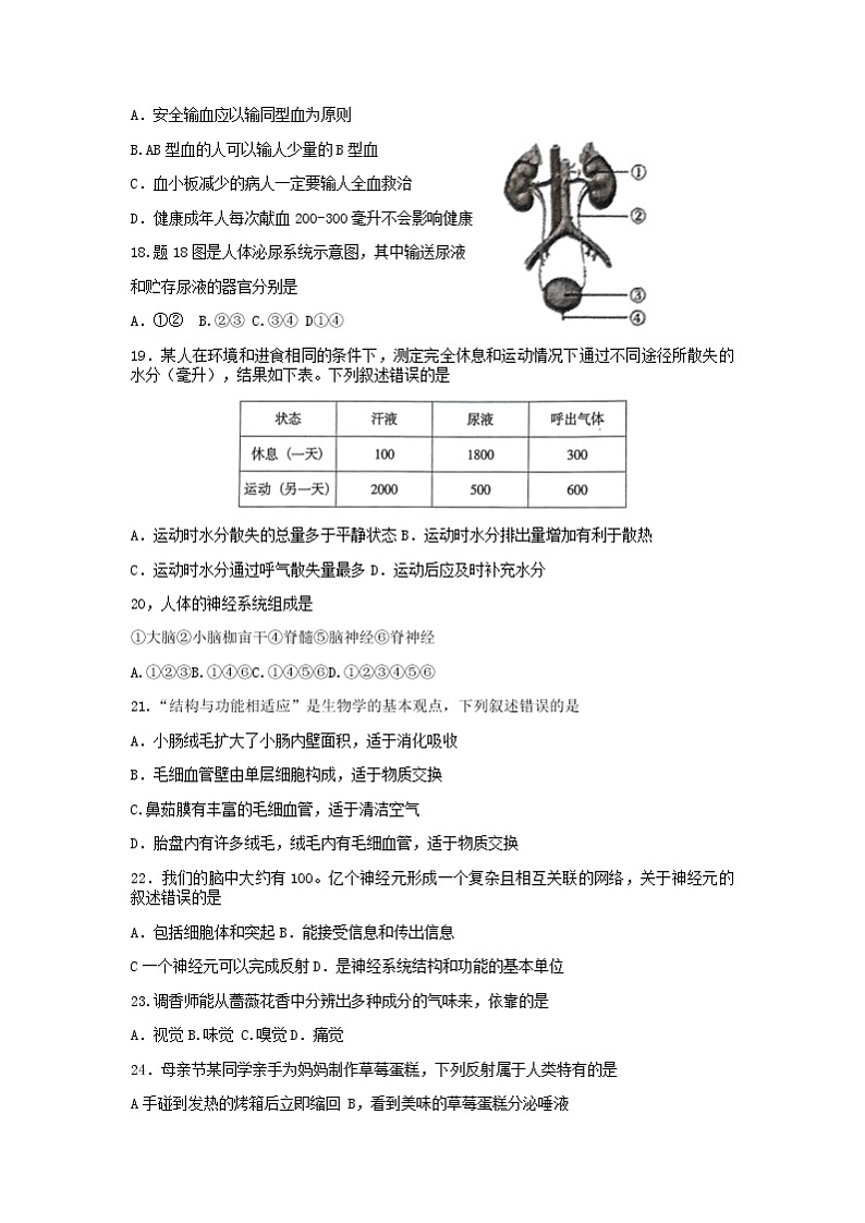 广东省东莞市2021-2022学年七年级下学期期末教学质量自查生物试题（无答案）第3页