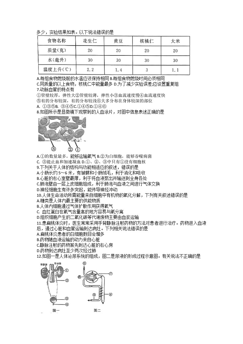山东省济宁市梁山县2021-2022学年七年级下学期期末考试生物试卷（无答案）第2页