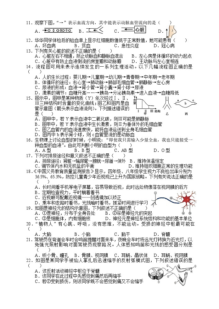 湖南省张家界市永定区2021-2022学年七年级下学期期末质量监测生物试题(word版含答案)第2页
