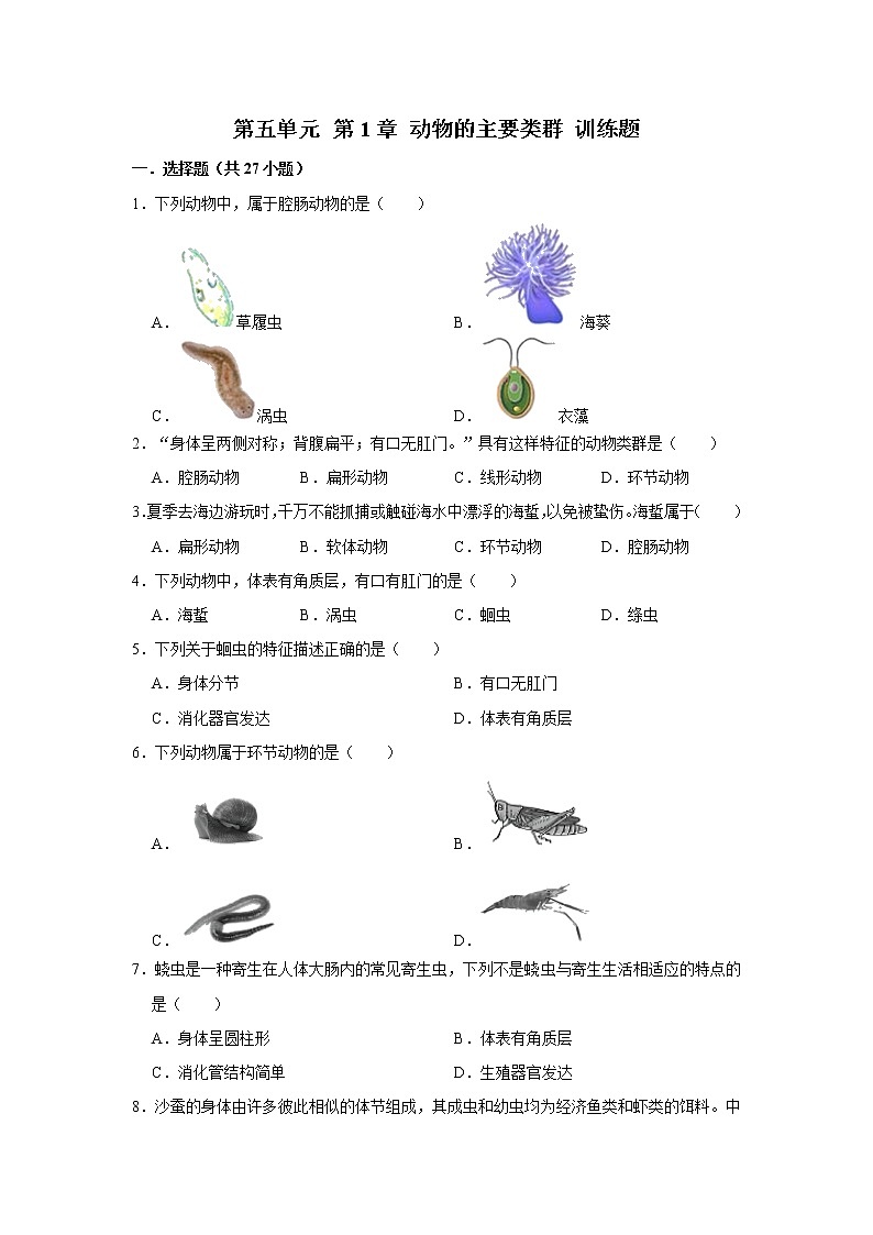 +第五单元+第1章+动物的主要类群+训练题2022--2023学年人教版生物八年级上册01