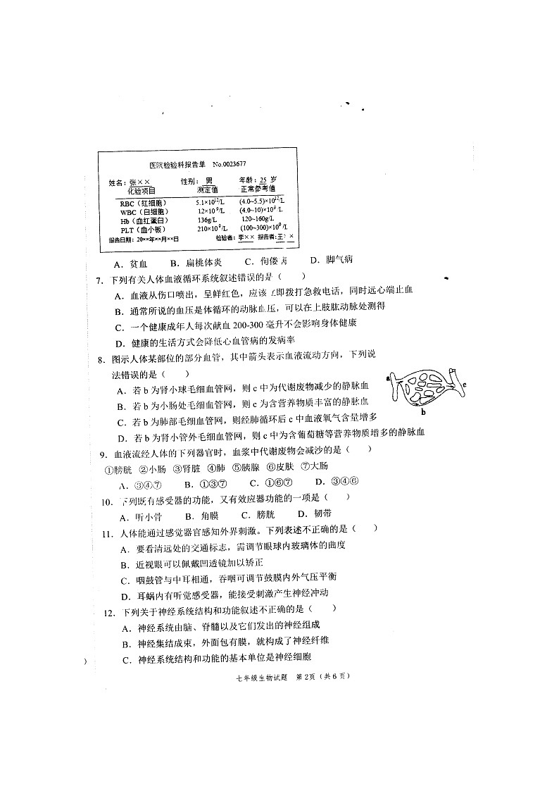 山东省菏市泽经济开发区（牡丹区）六校联考2021-2022学年七年级下学期期末生物试题第2页