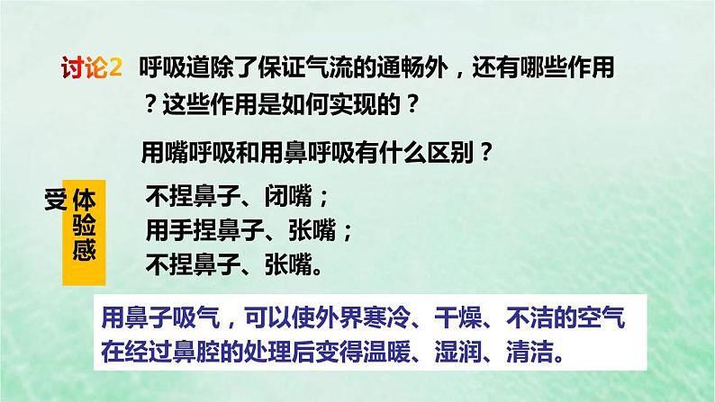 人教版七年级生物下册第4单元生物圈中的人第3章人体的呼吸第1节呼吸道对空气的处理课件第8页