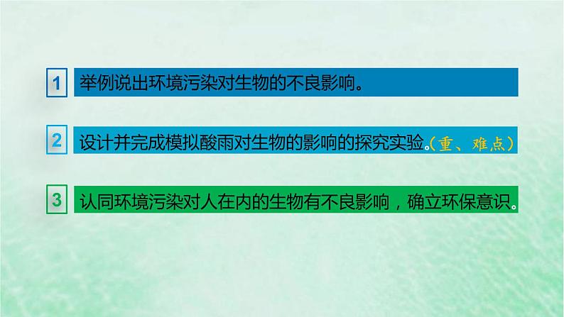 人教版七年级生物下册第4单元生物圈中的人第7章人类活动对生物圈的影响第2节探究环境污染对生物的影响课件第3页