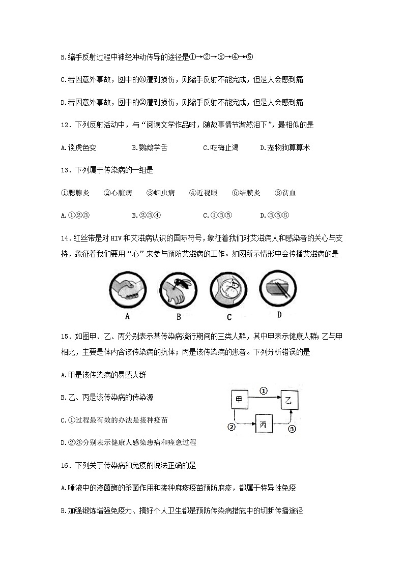 山东省淄博市沂源县2021-2022学年七年级下学期期末考试生物试题(word版含答案)03