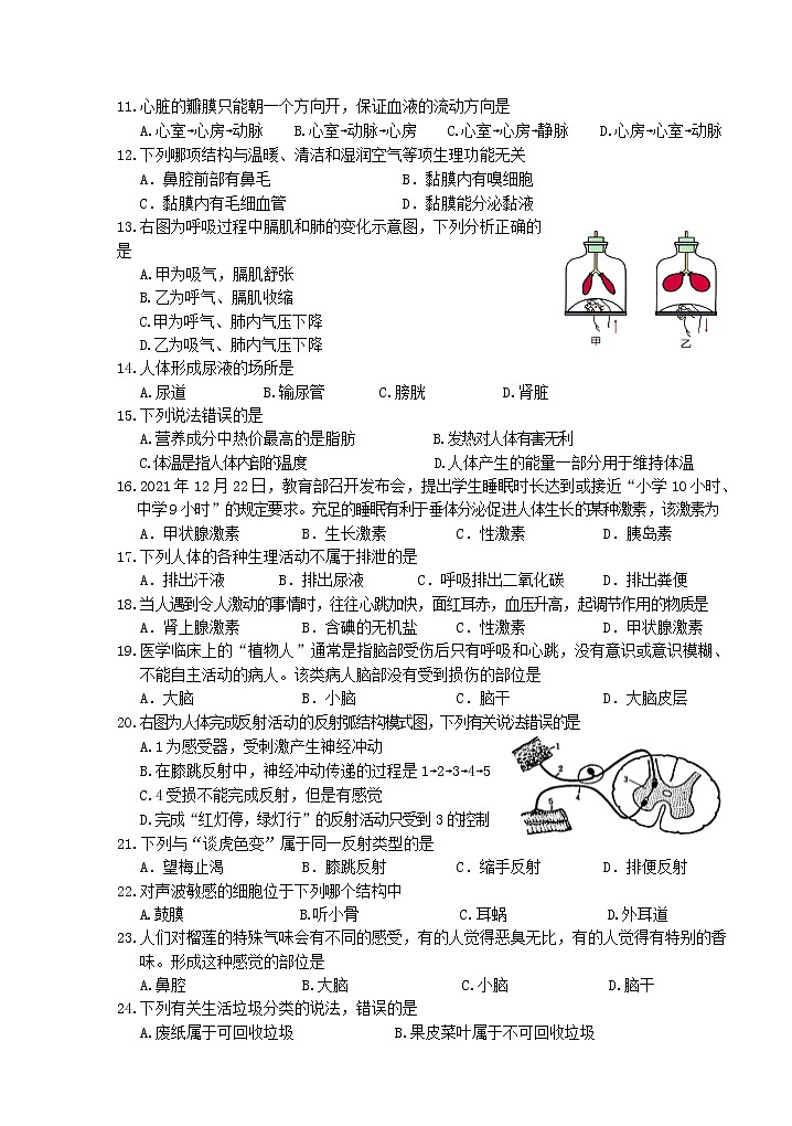 湖南省永州市宁远县2021-2022学年七年级下学期期末质量监测生物试题(word版含答案)02