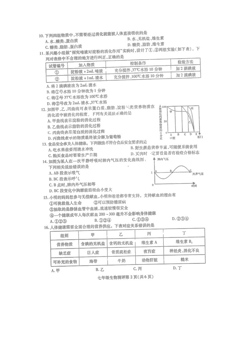 四川省内江市2021-2022学年七年级下学期期末生物试题（无答案）02