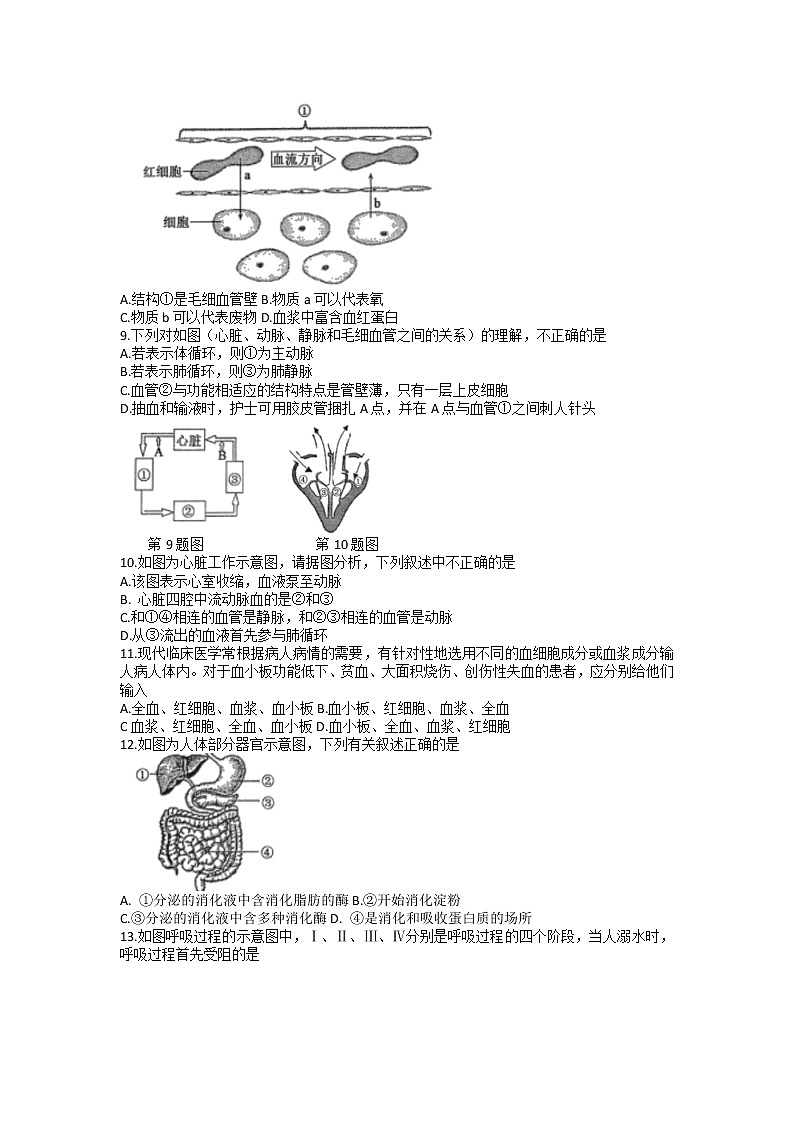 山东省冠县2021-2022学年七年级下学期期末学业水平检测生物试题（无答案）02