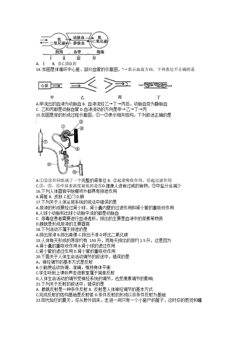 山东省冠县2021-2022学年七年级下学期期末学业水平检测生物试题（无答案）03