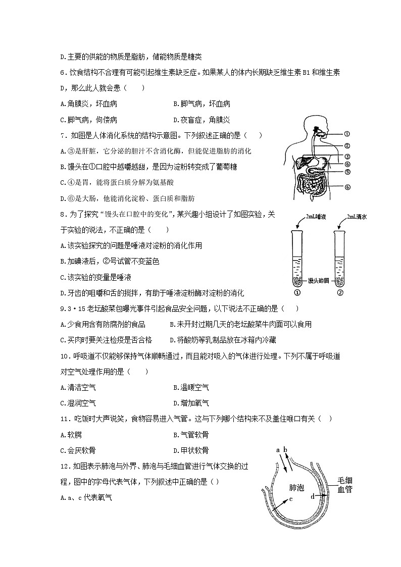 河北省保定市安新县2021-2022学年七年级下学期期末考试生物试题(word版含答案)02