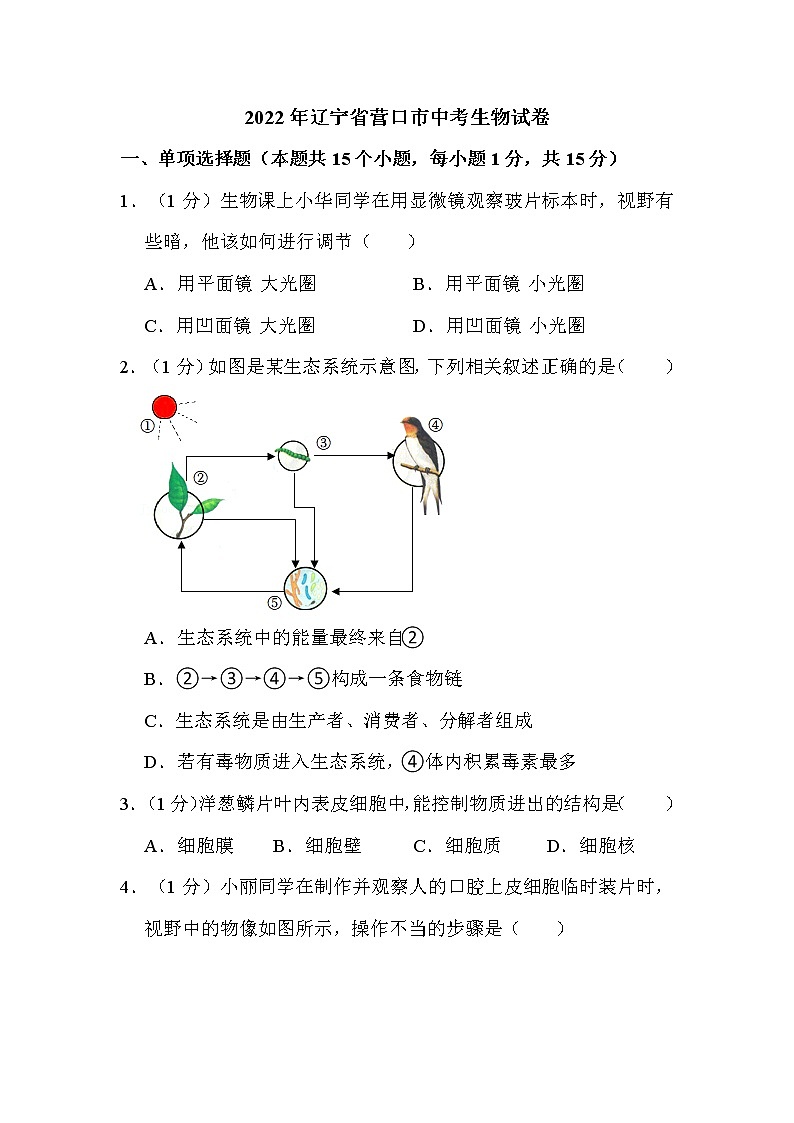 2022年辽宁省营口市中考生物试卷解析版01