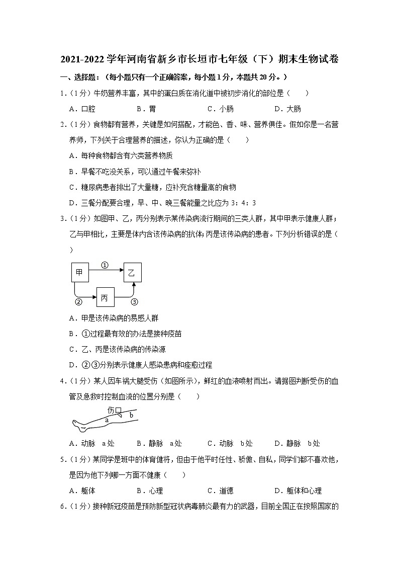 河南省新乡市长垣市2021-2022学年七年级下学期期末生物试卷 (word版含答案)第1页
