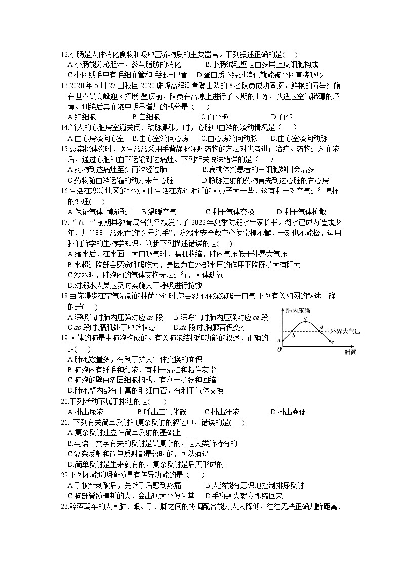 湖南省邵阳市邵阳县2021-2022学年七年级下学期期末学情监测生物试题(word版含答案)第2页