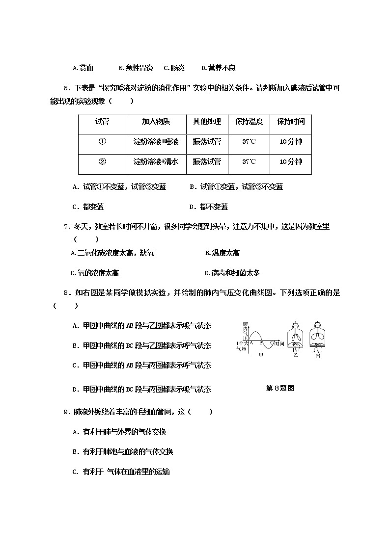 河南省周口市沈丘县2021-2022学年七年级下学期期末考试生物试题(word版含答案)02