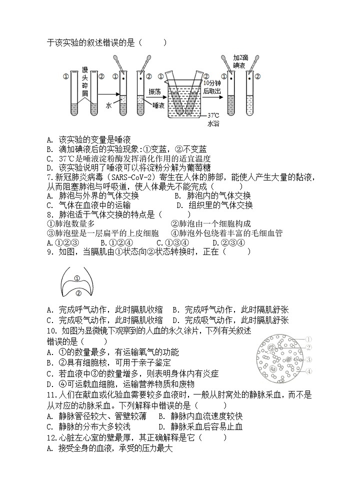 湖南省株洲市攸县2021-2022学年七年级下学期期末质量测试生物试题(word版含答案)02