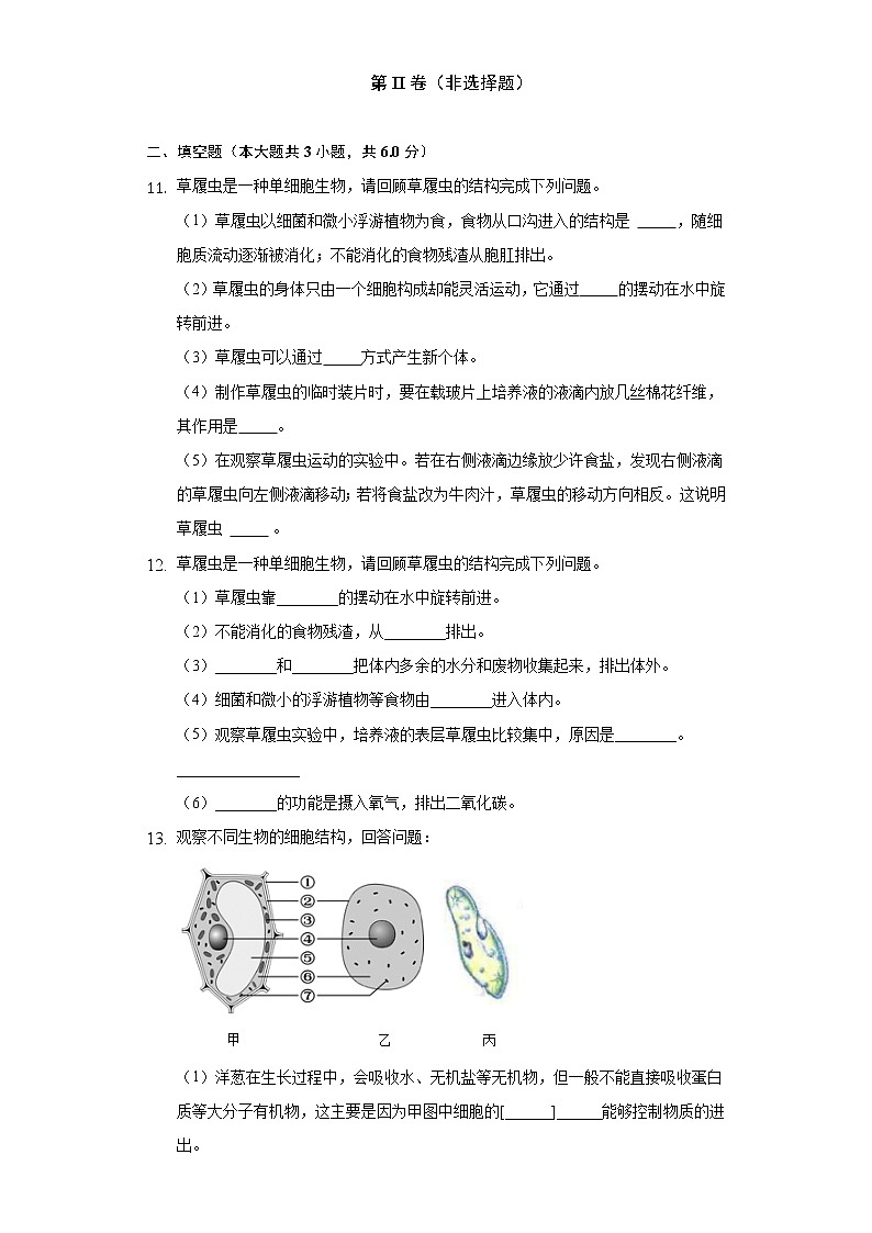 第二单元2.4单细胞生物   人教版初中生物七年级上册同步练习（含答案解析）03