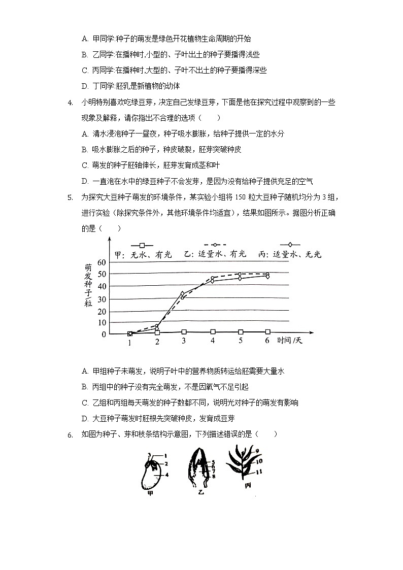 第三单元2.1种子的萌发   人教版初中生物七年级上册同步练习（含答案解析）第2页