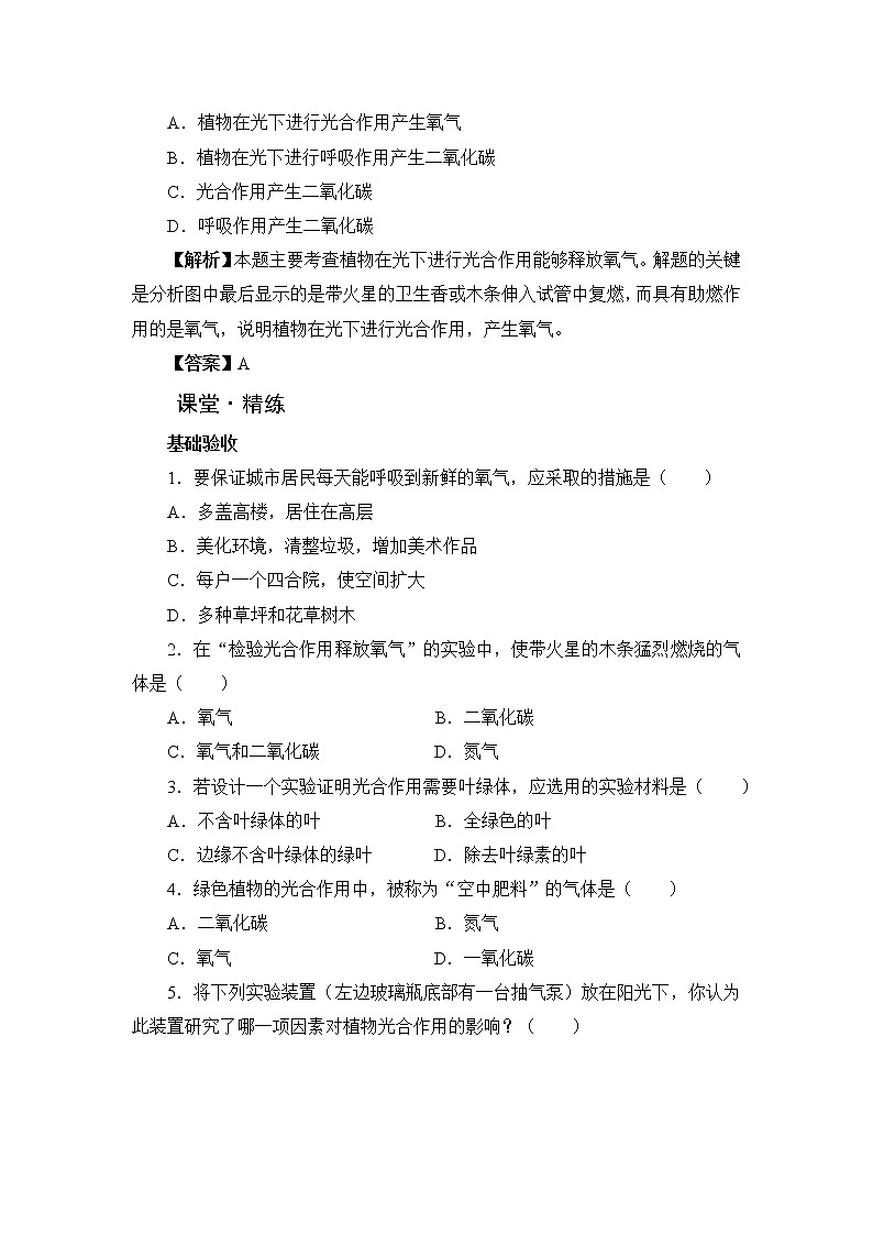 北师大版生物七上5.1《光合作用》课堂精练（第2课时）（有答案）02