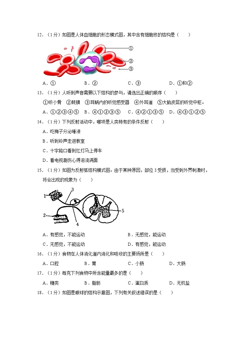 河南省新乡市延津县2021-2022学年七年级下学期期末生物试卷(word版含答案)02