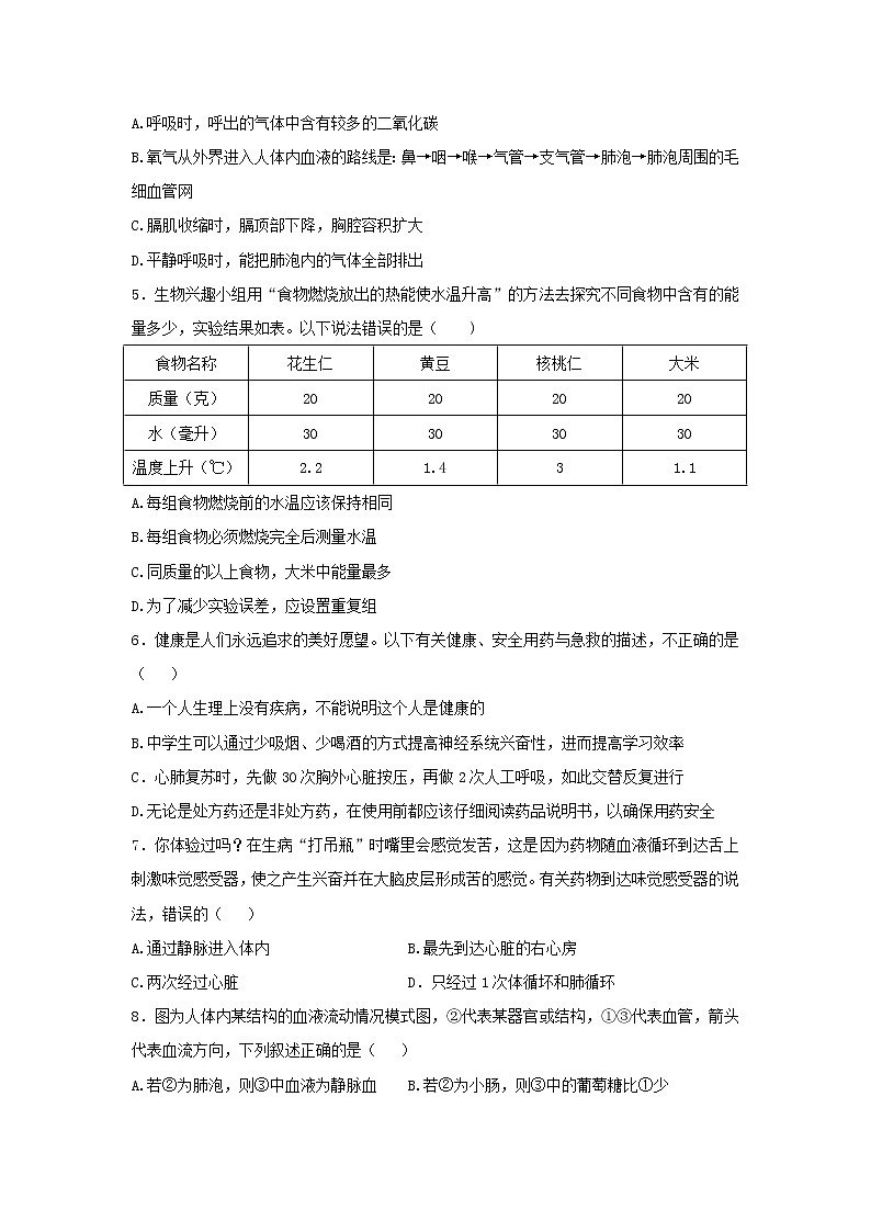 山东省滨州市惠民县2021-2022学年七年级下学期期末考试生物试题(word版含答案)第2页