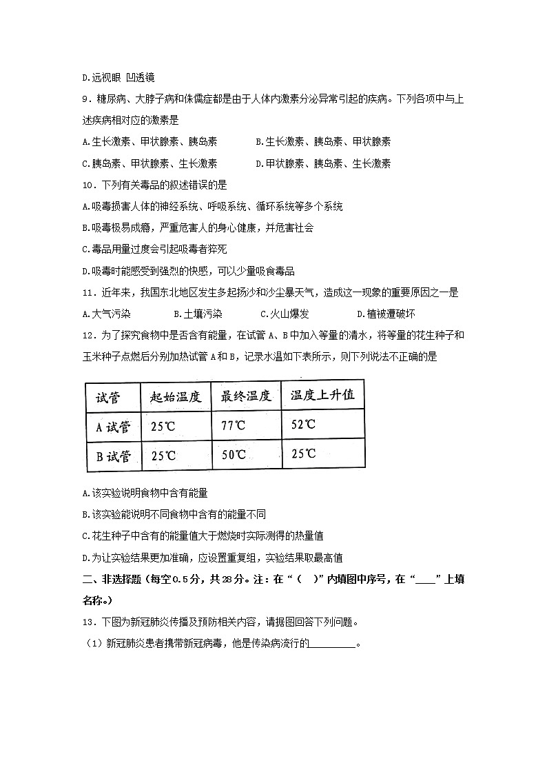 辽宁省抚顺市顺城区2021-2022学年七年级下学期期末教学质量检测生物试题(word版含答案)第2页