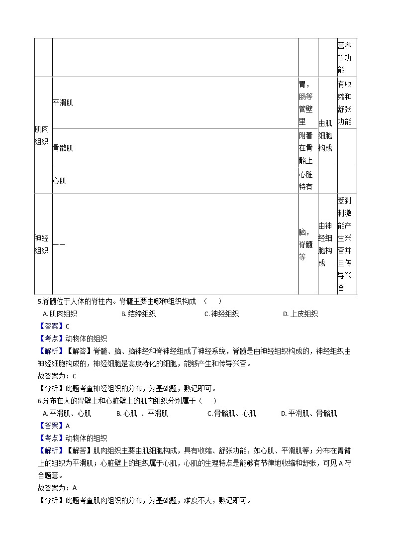北师大版生物七上 第4章 《生物体的结构层次》测试卷及答案（有答案）03