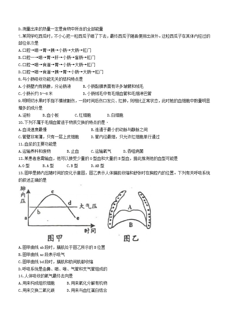 安徽省滁州市全椒县2021-2022学年七年级下学期期末生物试题(word版含答案)02