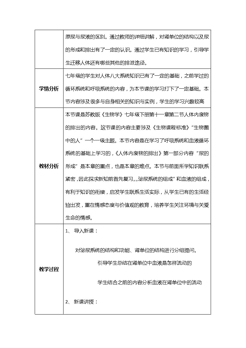 苏教版七年级生物下册 第十一章 第二节  人体废物的排出教案02
