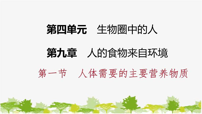 苏教版七年级生物下册 第九章 第一节  人体需要的主要营养物质课件01