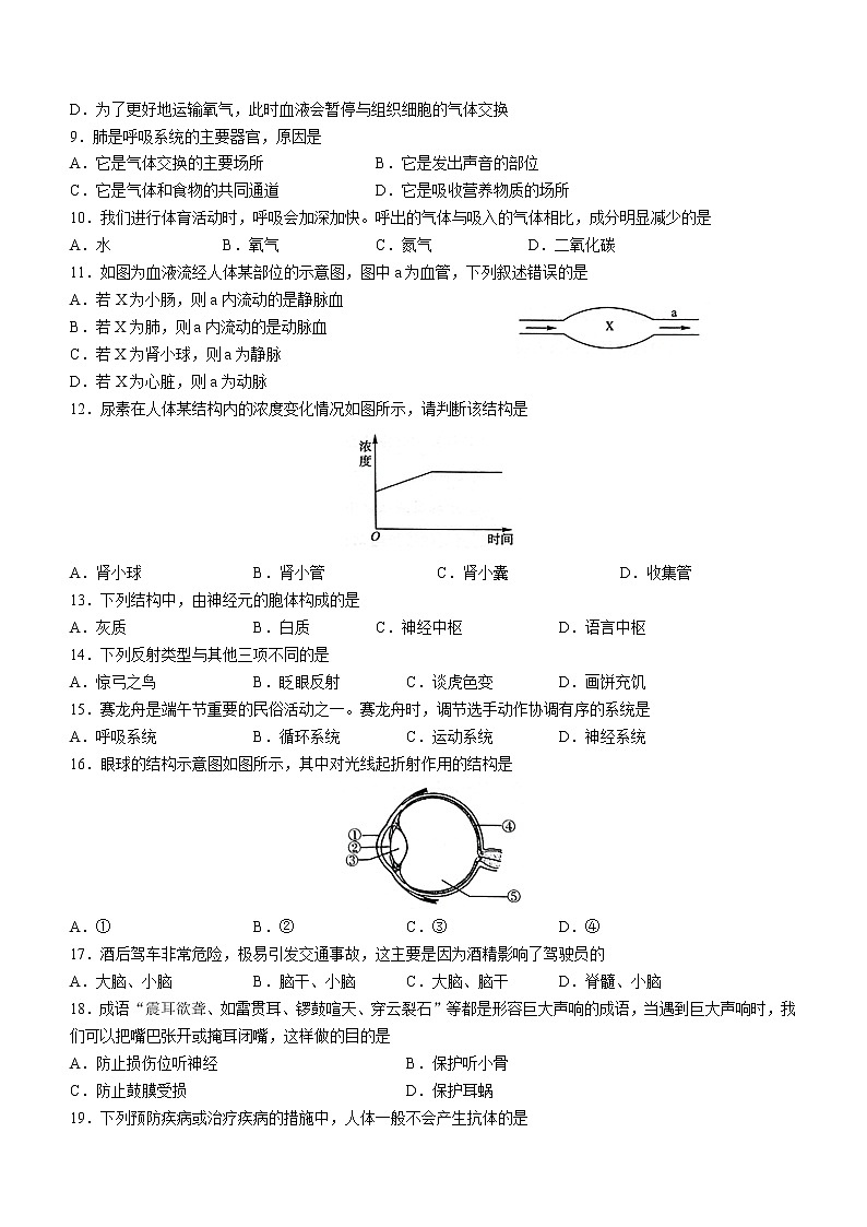 安徽省淮北市五校联考2021-2022学年七年级下学期期末生物试题(word版含答案)第2页
