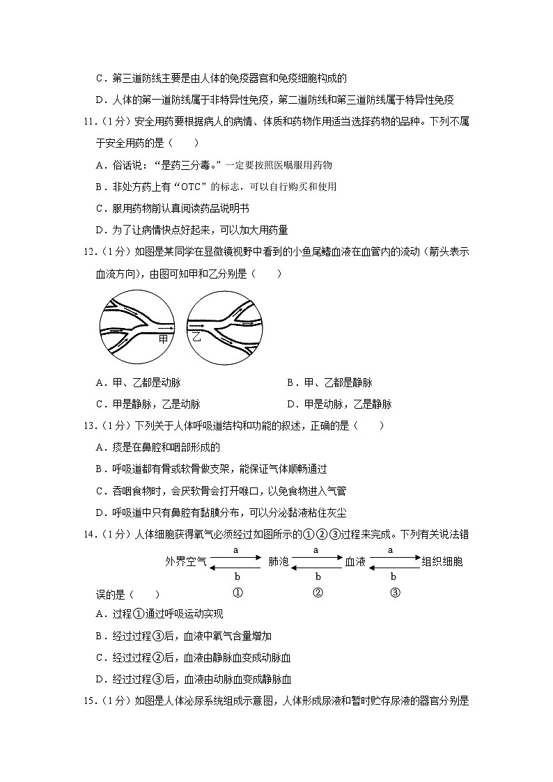 江西省吉安市部分学校2021-2022学年七年级下学期期末生物试卷(word版含答案)第3页