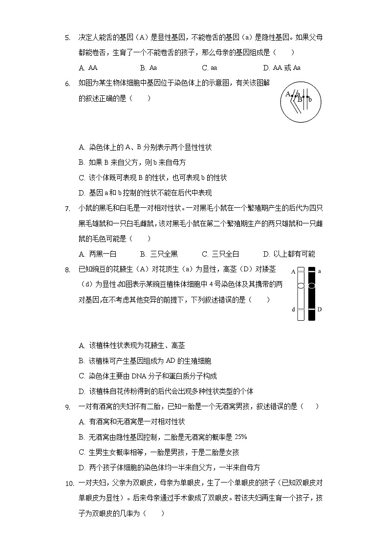 20.3性状遗传有一定的规律性  北师大版初中生物八年级上册同步练习（含答案解析）02