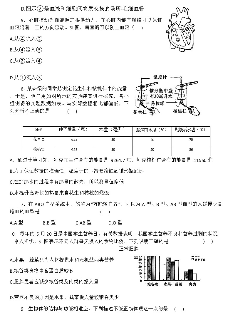 2022人教版七年级下册生物期末考试第3页