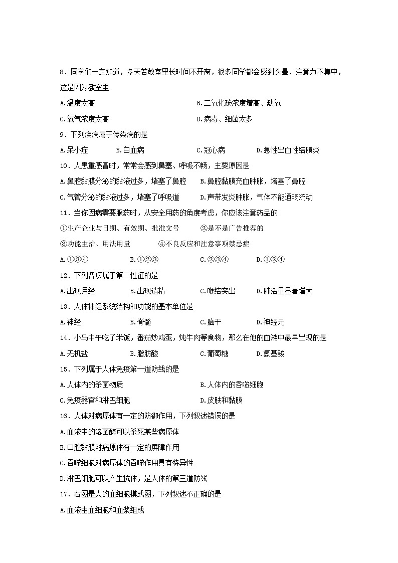 河北省唐山市路南区2021-2022学年七年级下学期期末生物试题(word版含答案)02