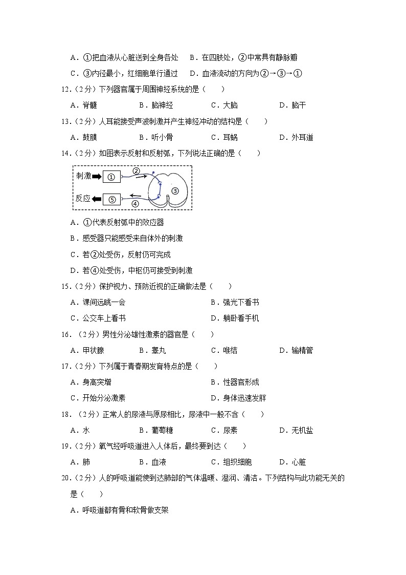 福建省三明市2021-2022学年七年级下学期期末生物试卷(word版含答案)02