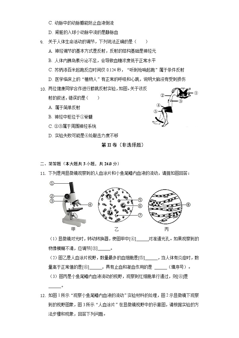 15.1人体内物质的运输    苏科版初中生物八年级上册同步练习（含答案解析）第3页