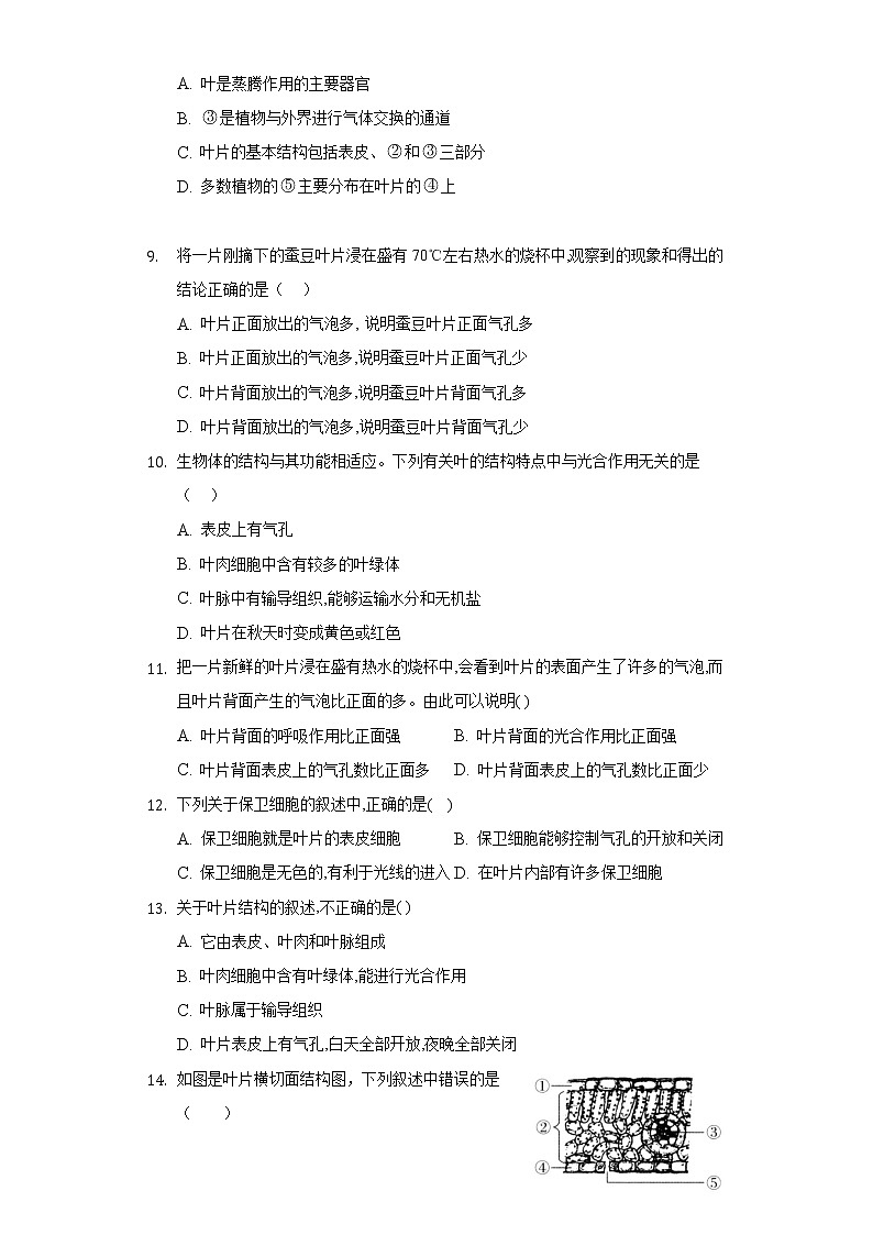 6.1植物光合作用的发现  苏教版初中生物七年级上册同步练习（含答案解析）第3页