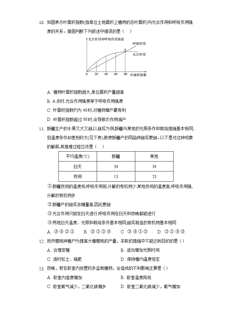 6.5光合作用和呼吸作用原理的应用  苏教版初中生物七年级上册同步练习（含答案解析）第3页