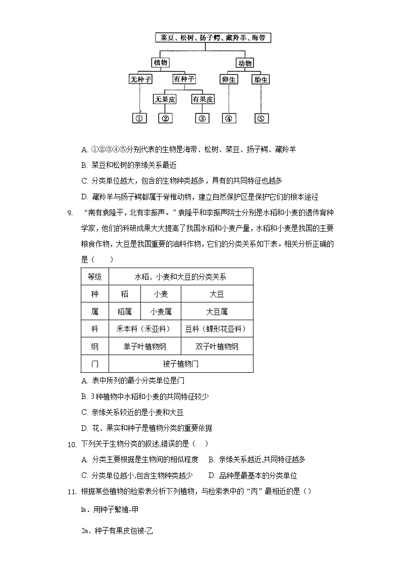 14.4生物的分类  苏教版初中生物八年级上册同步练习（含答案解析）03