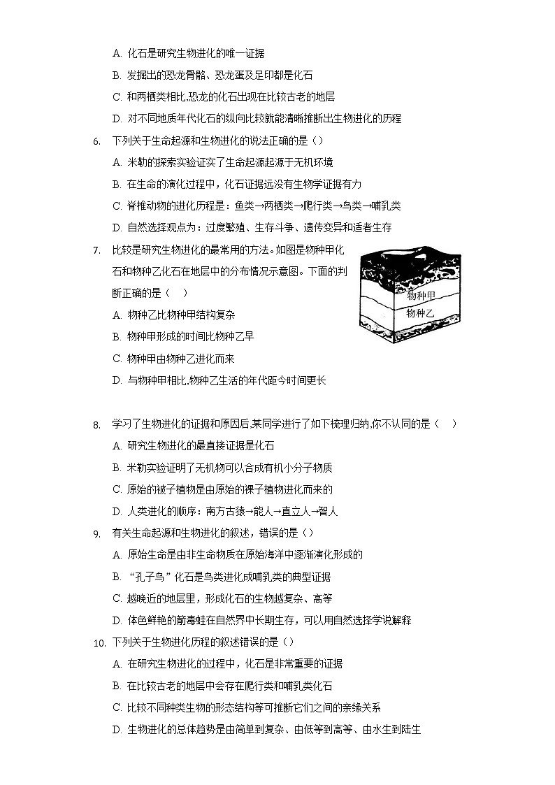 16.2生物进化的历程  苏教版初中生物八年级上册同步练习（含答案解析）02