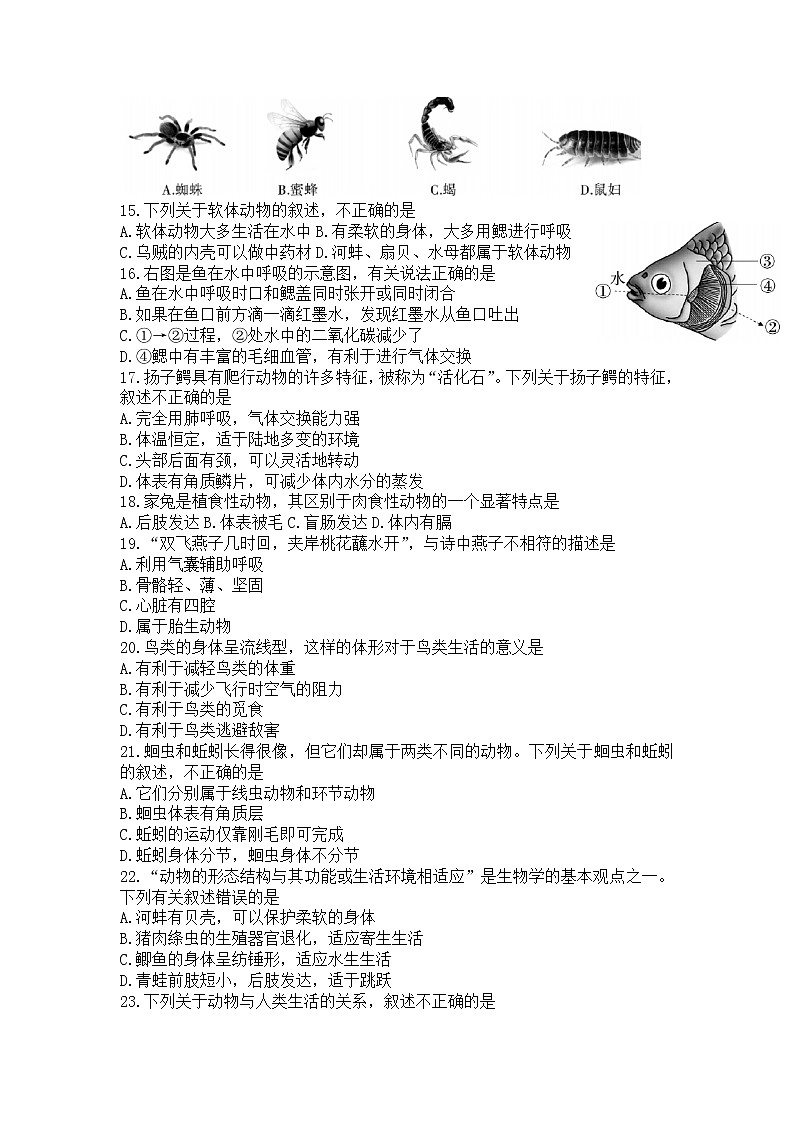 陕西省渭南市蒲城县2021-2022学年七年级下学期期末质量检测生物试题(word版含答案)第3页