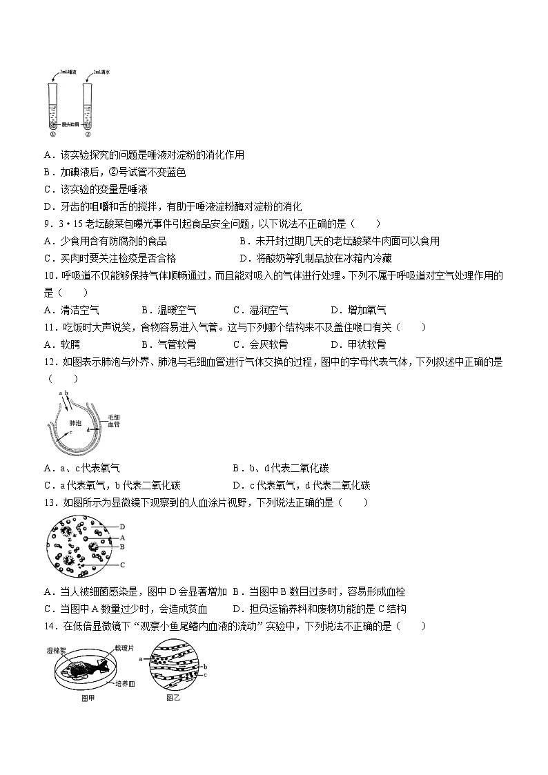 河北省保定市安新县2021-2022学年七年级下学期期末生物试题(word版含答案)第2页