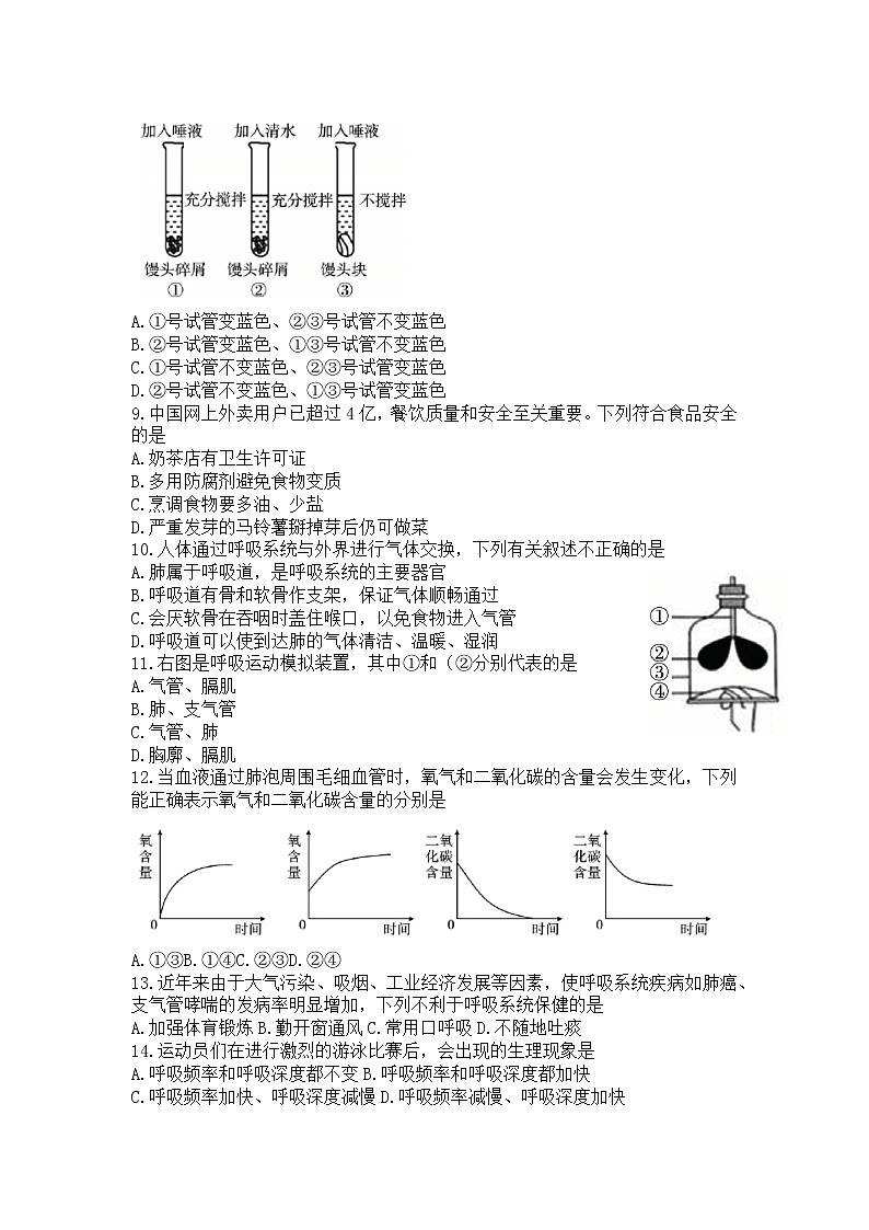 陕西省渭南市合阳县2021-2022学年七年级下学期期末质量检测生物试题(word版含答案)第2页