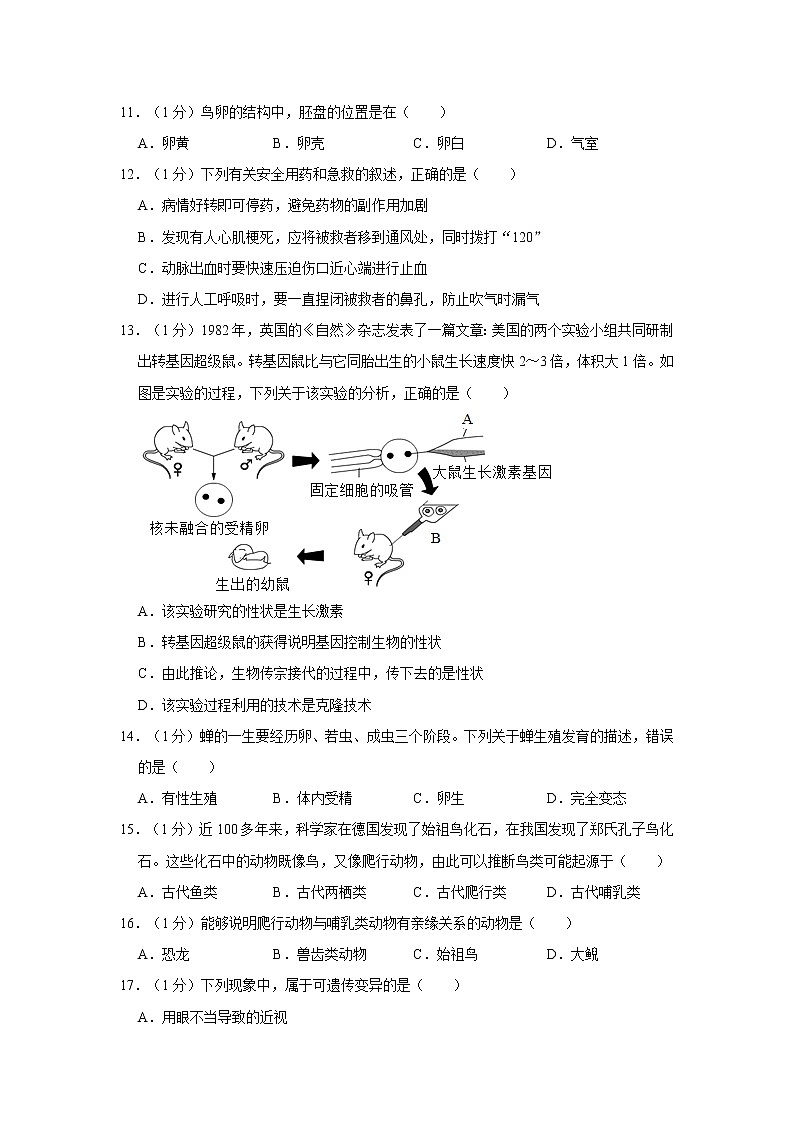 河北省邯郸市魏县2021-2022学年八年级下学期期末生物试卷(word版含答案)03